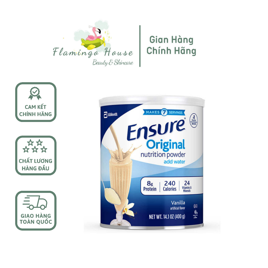 Sữa bột Ensure Original Nutrition Powder hương vanilla 397g thơm ngon, ít ngọt và ít béo của Mỹ