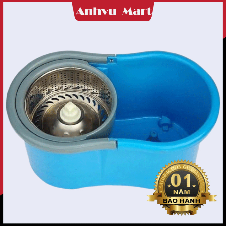 Bộ lau nhà 360 tự vắt thông minh lồng inox kèm thùng vắt xoay rất nhẹ vắt khô cây lau inox và bông siêu sạch