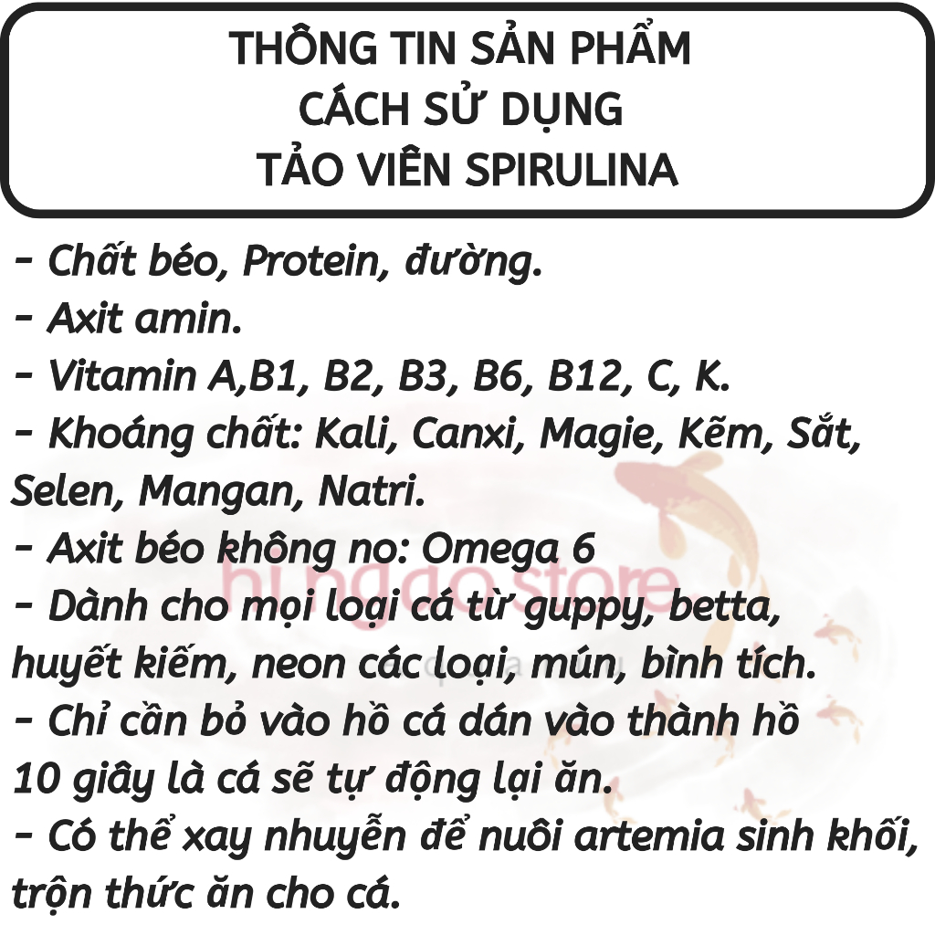 Hủ 10G Tảo viên SPIRULINA giúp bổ sung khoáng chất - Thức ăn cá cảnh, tép cảnh, ốc cảnh cao cấp.