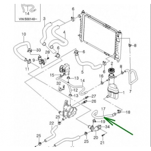 Ống nước từ bình nước phụ đến van chia MATIZ 1, MATIZ 2 / Hàng xịn GM chính hãng 96566209