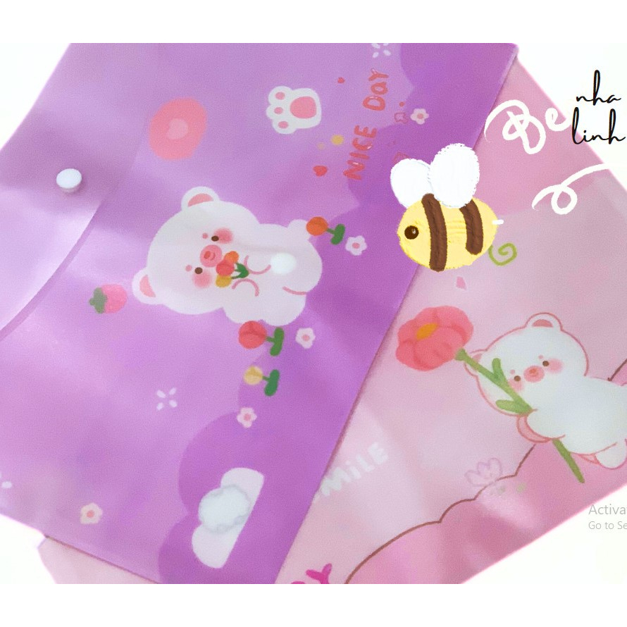 Bìa nút A4 hình gấu trong ,màu siêu xinh dễ thương cho bé
