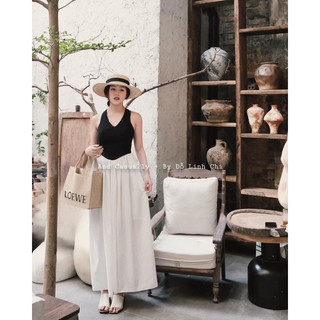 And Casually / Váy cổ tim chân váy trắng ( váy liền )