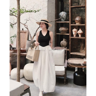 And Casually / Váy cổ tim chân váy trắng ( váy liền )