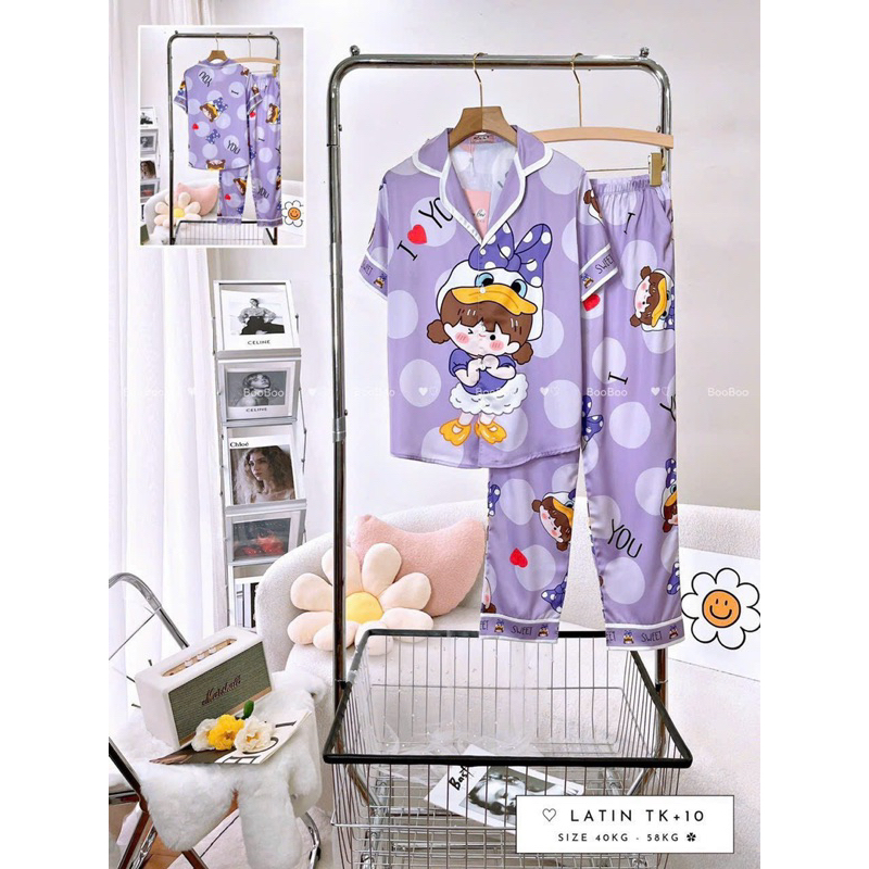 MẪU MỚI Đồ Bộ Mặc Nhà Pijama Boo Boo Lụa Latin Form Quần Dài 40-60 kg [Hàng Cao Cấp]