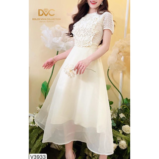 V3933 - váy xoè dáng dài màu be