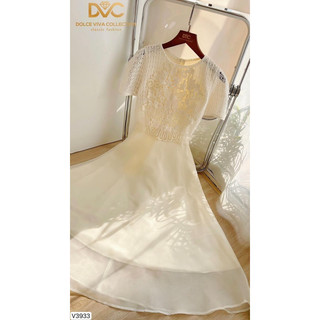 V3933 - váy xoè dáng dài màu be