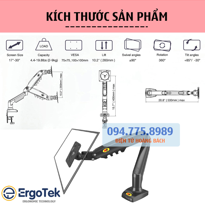 Giá Treo Màn Hình Máy Tính NB F80 17 - 30 Inch / NB G45 22 - 40 Inch - Arm Treo Màn Hình F80 - Gắn Bàn - Xoay 360 Độ
