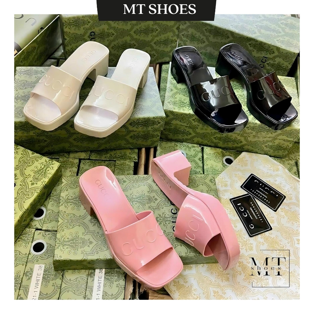 Guốc nhựa nữ CG quai ngang gót vuông cao 6cm Fullbox hàng đẹp chuẩn loại 1 Dép guốc cao gót MT Shoes