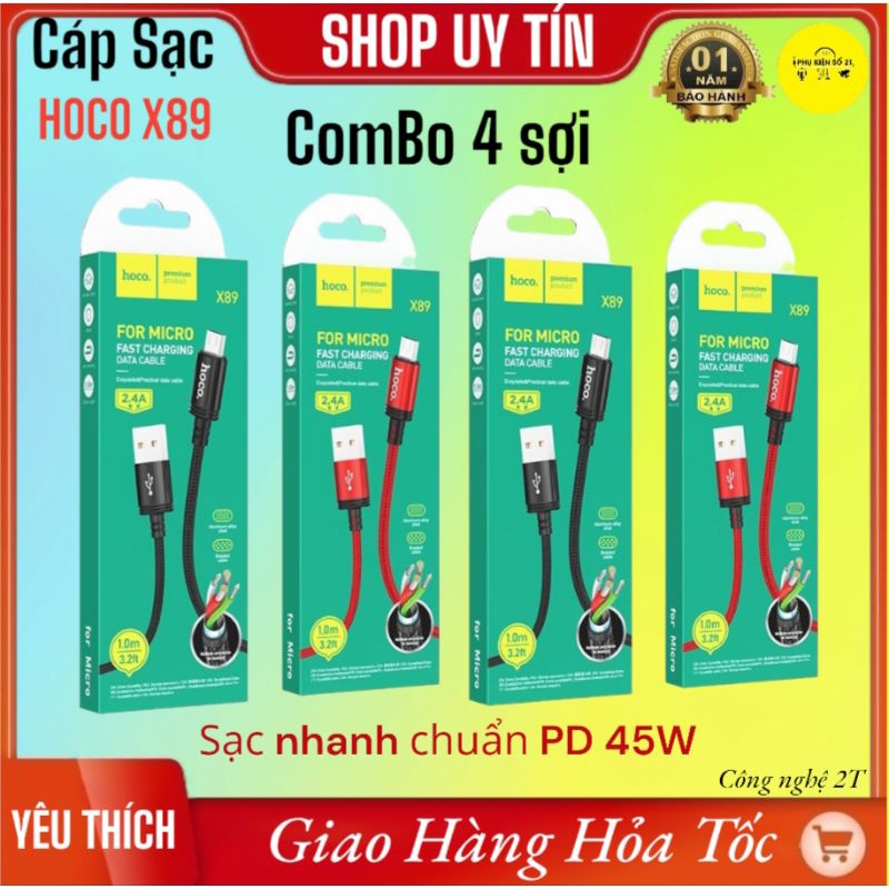 Combo 4 sợi cáp sạc nhanh bọc dù HOCO X89