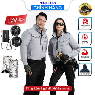 Áo quạt điều hòa Japan pin 12V dung lượng 50000mAh, áo quạt điều hòa chống nóng, chống tia uv, áo bảo hộ lao động
