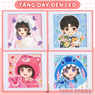 Tranh đính đá mini DIY Anime cô gái cute, tranh đính đá 5D tự làm kèm khung