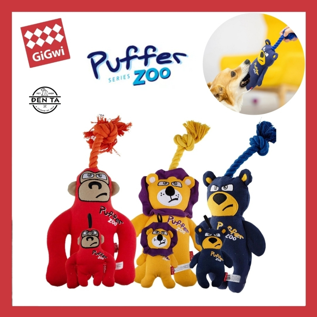 GiGwi Puffer Zoo Series Đồ chơi thú nhồi bông vải canvas kéo co luyện răng có tiếng chút chít cho chó - Đen Ta pet shop