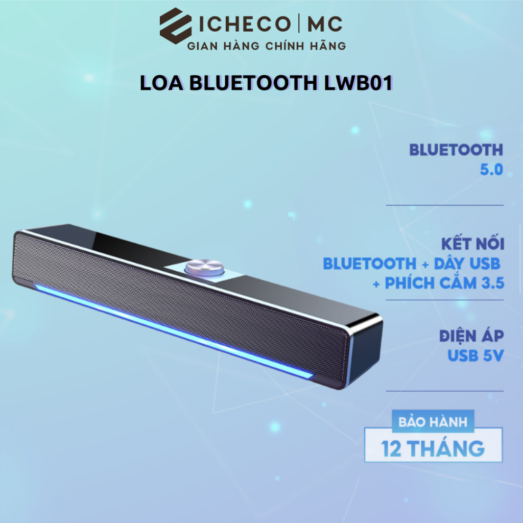Loa máy tính bluetooth để bàn có dây ICHECO LWB01 cho vi tính laptop PC tivi có đèn led phiên bản cao cấp