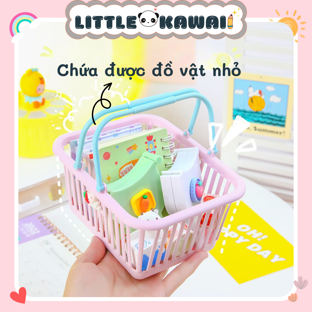 Giỏ nhựa đựng đồ mini gắn charm hoạt hình dễ thương rổ nhựa nhỏ xinh