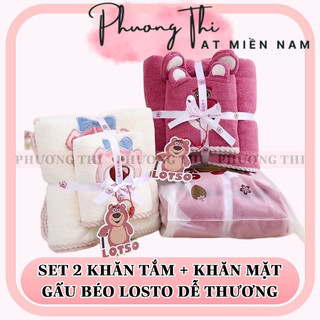 Set 2 khăn tắm gấu dâu losto