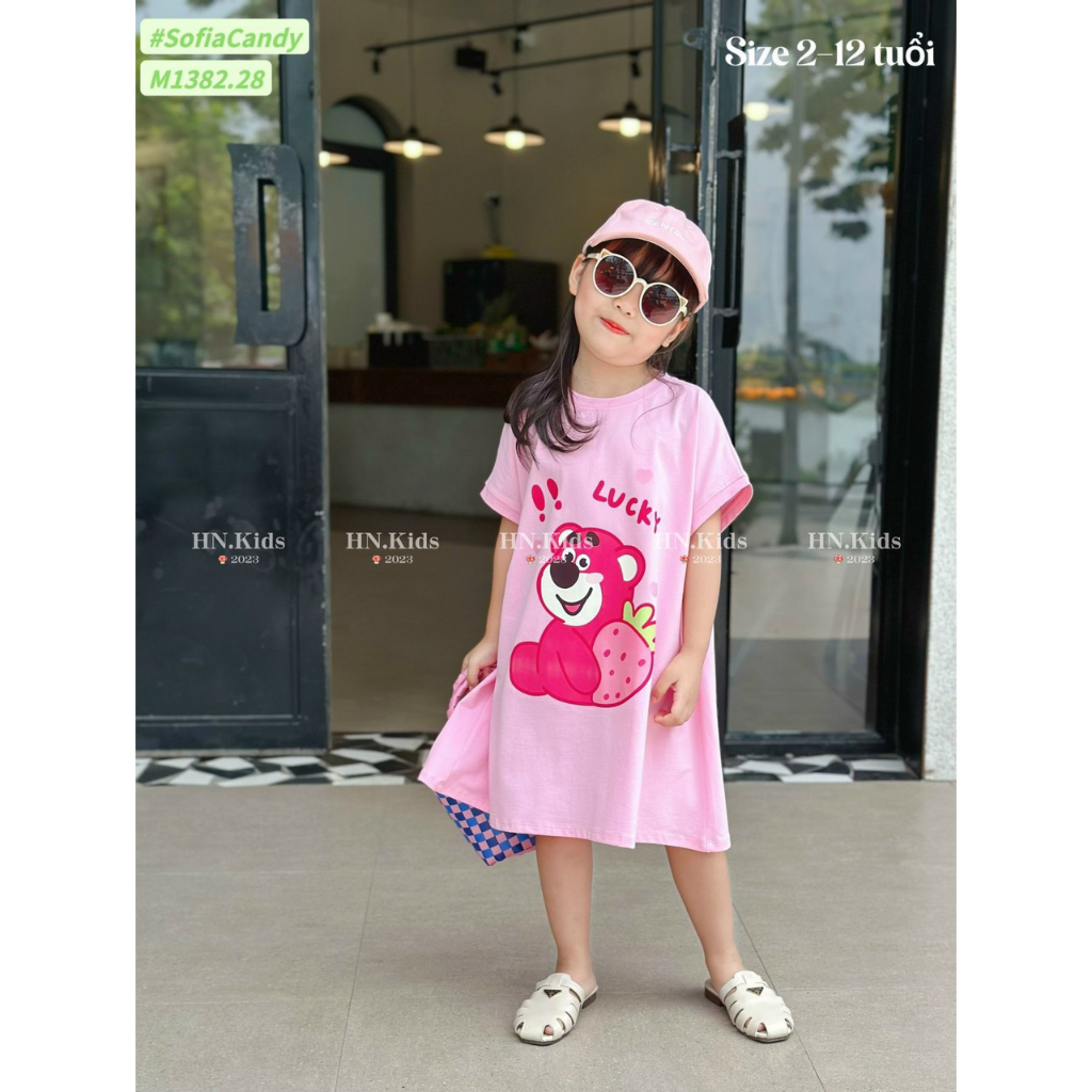 Váy cotton gấu dâu mềm mát xinh yêu cho bé gái