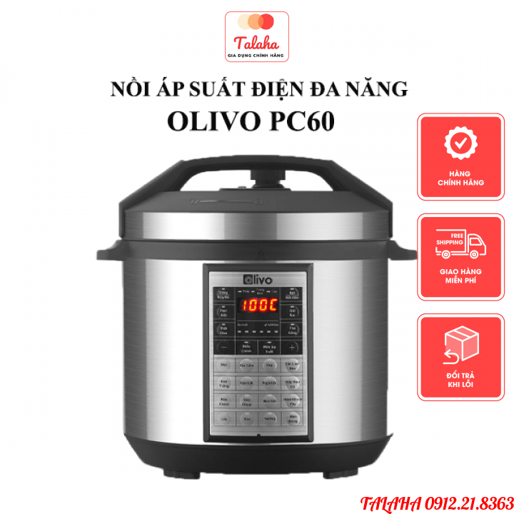 Nồi Áp Suất Điện Đa Năng OLIVO PC60 - 16 Chức Năng - Dung Tích 6L - Công Suất 1000W BH chính hãng 12 tháng