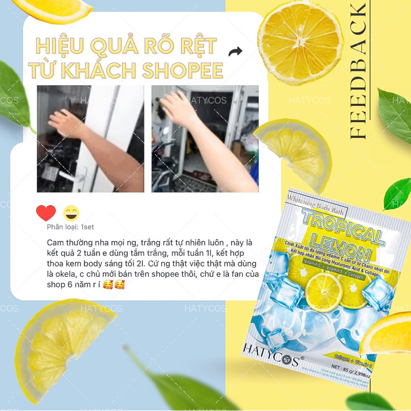 Tắm Trắng Body Siêu bật tone sau 1lần tắm ,Siêu VitaminC từ Chanh - giúp da cấp ẩm trắng hồng HATYCOS