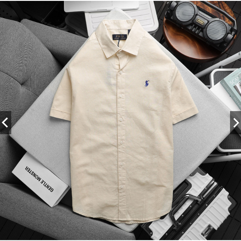 Áo sơ mi tay ngắn nam xuất xịn form suông , áo sơ mi linen nam bigsize 100kg - IVAN BIG SIZE