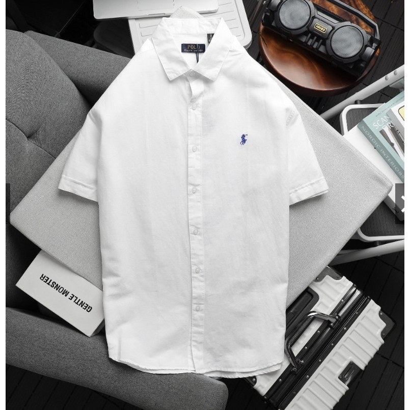 Áo sơ mi tay ngắn nam xuất xịn form suông , áo sơ mi linen nam bigsize 100kg - IVAN BIG SIZE