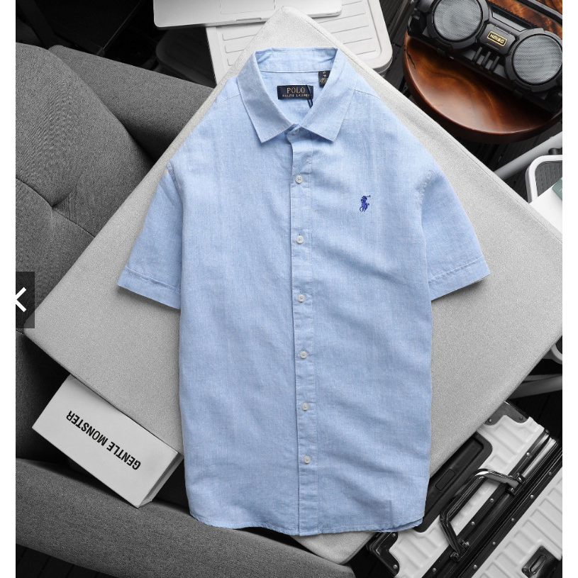 Áo sơ mi tay ngắn nam xuất xịn form suông , áo sơ mi linen nam bigsize 100kg - IVAN BIG SIZE