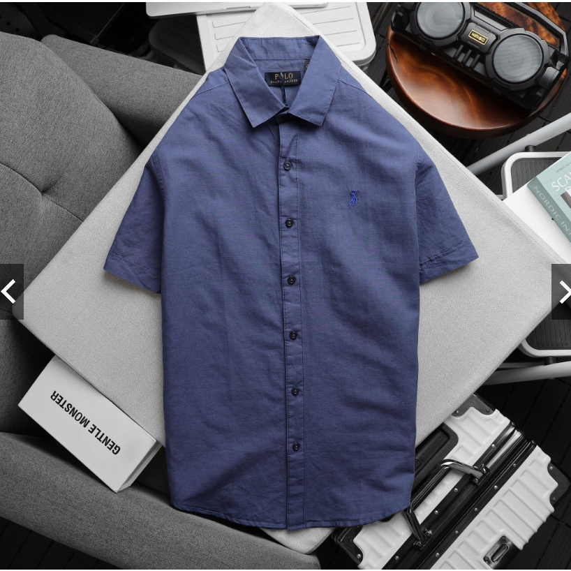 Áo sơ mi tay ngắn nam xuất xịn form suông , áo sơ mi linen nam bigsize 100kg - IVAN BIG SIZE