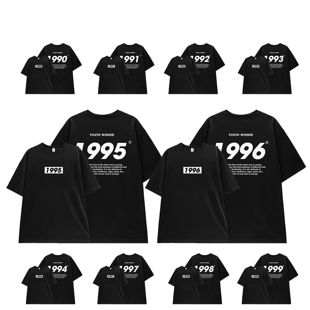 Áo thun unisex form rộng chất vải cotton dành cho nam nữ TeeSett AT284 in năm sinh 199x