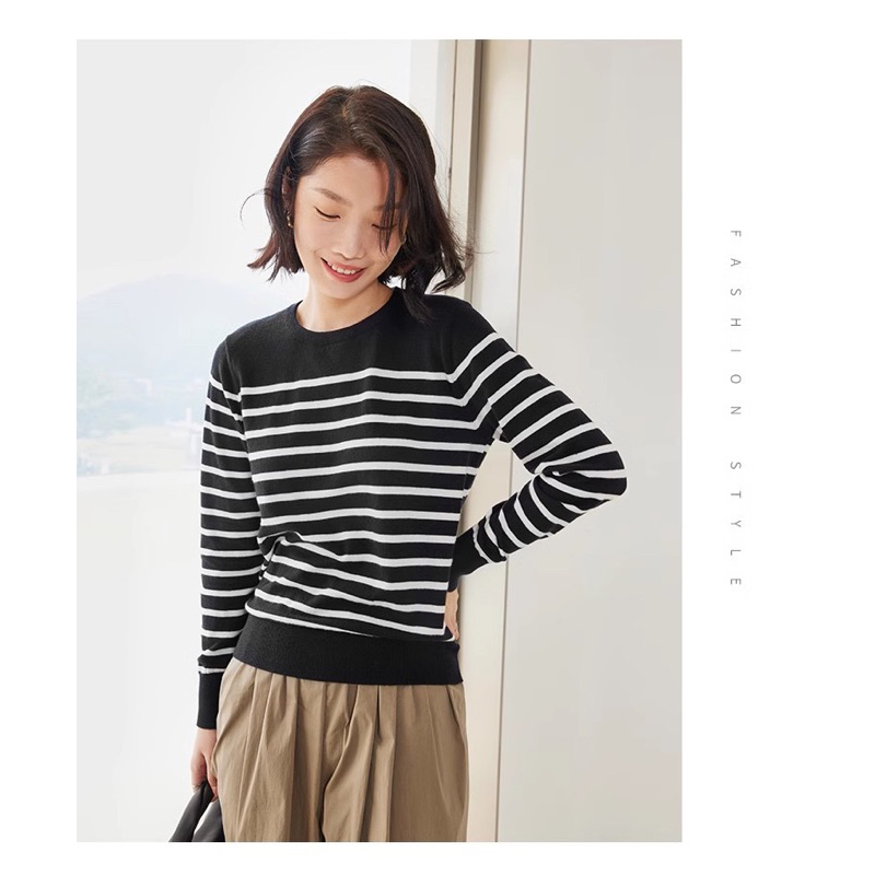 Áo thun nữ kẻ sọc đỏ phong cách Pháp đơn giản thanh lịch