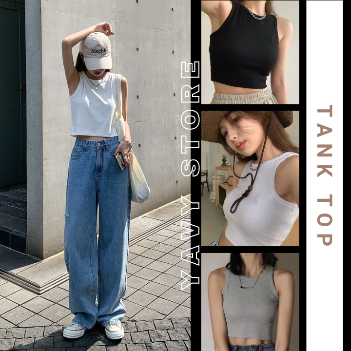 Áo croptop, Áo ba lỗ nữ sát nách YAVY vải bozip tăm hàn cotton ôm body, gân mềm mát AO002 | BigBuy360 - bigbuy360.vn