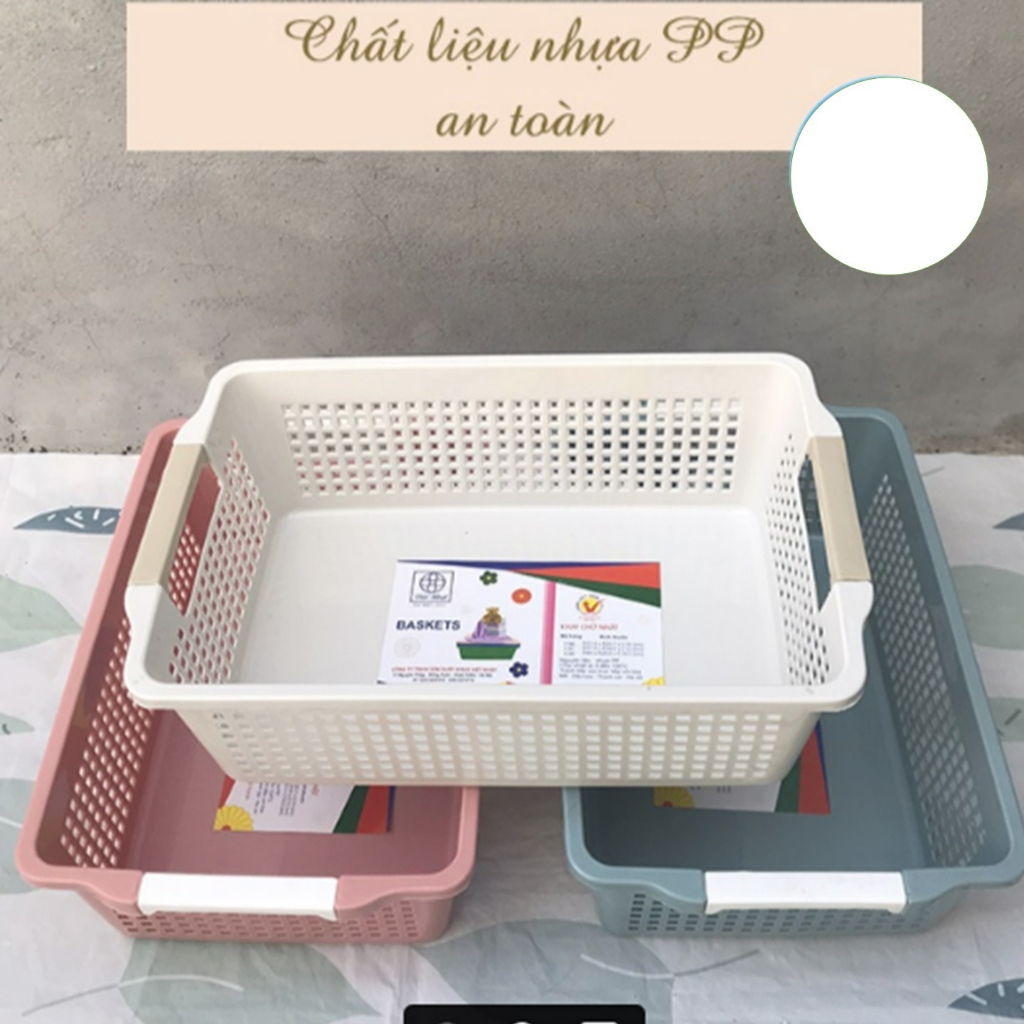Rổ chữ nhật 2 size  có quai cầm nhựa Việt Nhật, Khay chữ nhật đựng tài liệu, đồ dùng văn phòng đa năng -01371
