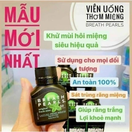 Viên thơm miệng thảo dược Breath pearls  giảm mùi miệng cho người lớn, phụ nữ và bé trên 6 tuổi
