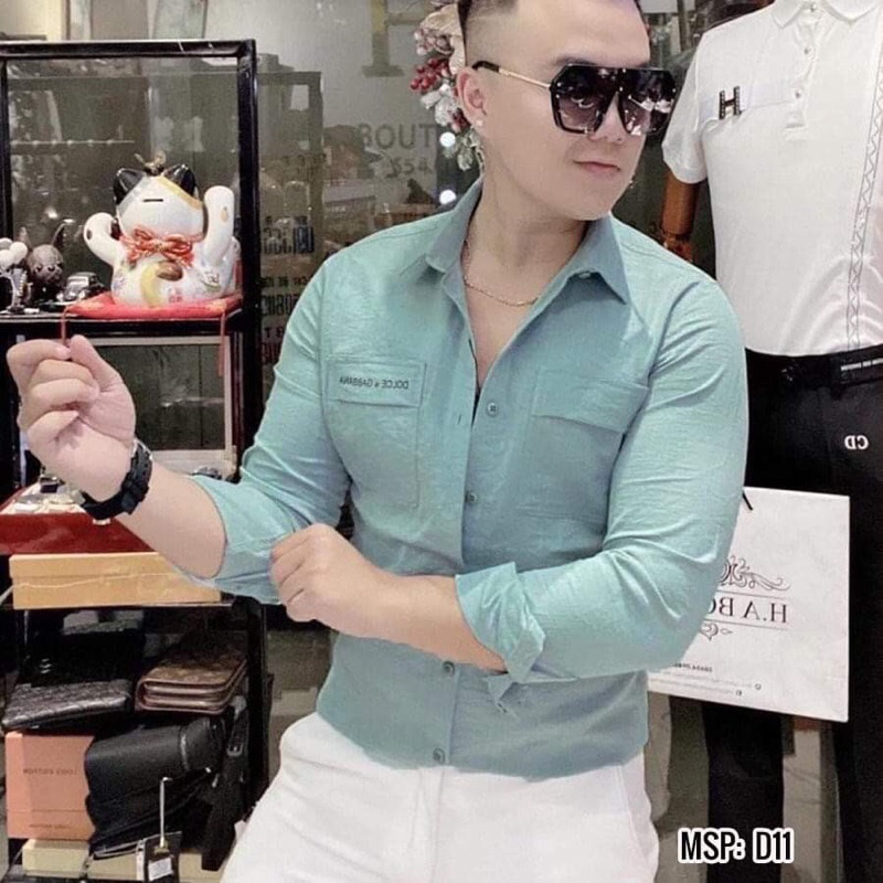 Áo sơ mi thêu túi chất vải đũi cao cấp không nhăn . form áo slim