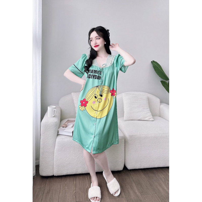 Đầm lụa phối ren hoạ tiết siêu xinh xắn