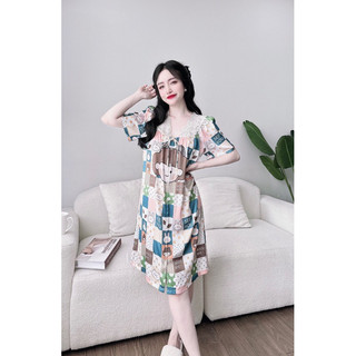 Đầm lụa phối ren hoạ tiết siêu xinh xắn