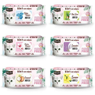 Khăn giấy ướt kitcat cho mèo kit cat wipes 5in1 - khử mùi, kháng khuẩn, lau mặt tay chân - 80 miếng