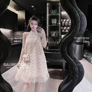 Đầm ren nổi lai bèo cổ yếm 0723 thaotranshop90 [kèm theo hình thật trải sàn]