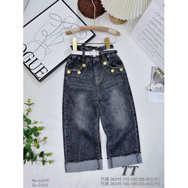 Quần bò xuống khuy đồng cao cấp cho bé gái