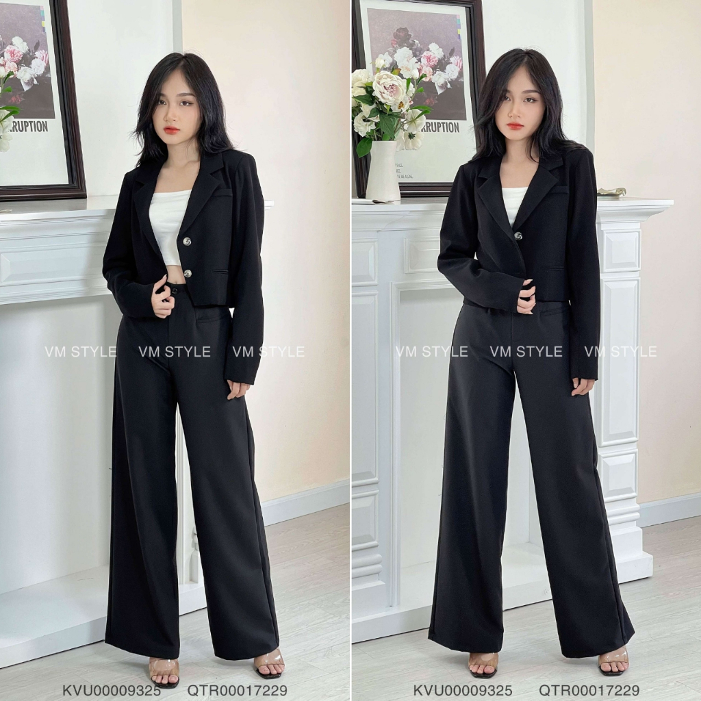 Quần tây nữ VMSTYLE ống rộng dáng suông 2 túi trước cạp cao trơn basic 09165 - QTR00017