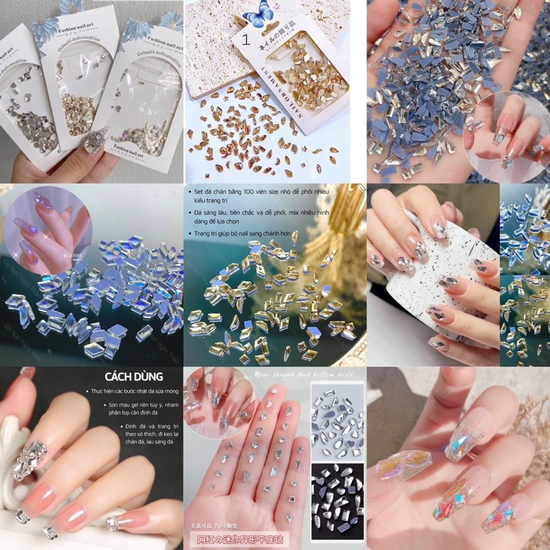 Đá chân bằng mini 100 viên mix size, đá đính móng size nhỏ
