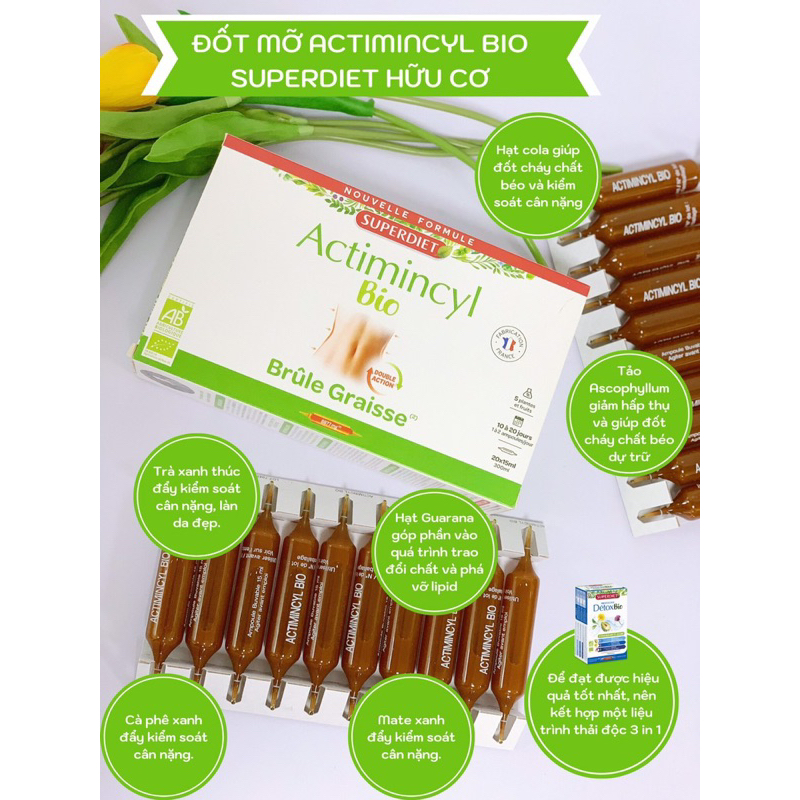 Superdiet đốt mỡ, detox hữu cơ bio Actimincyl 8877mg 20x15ml Pháp