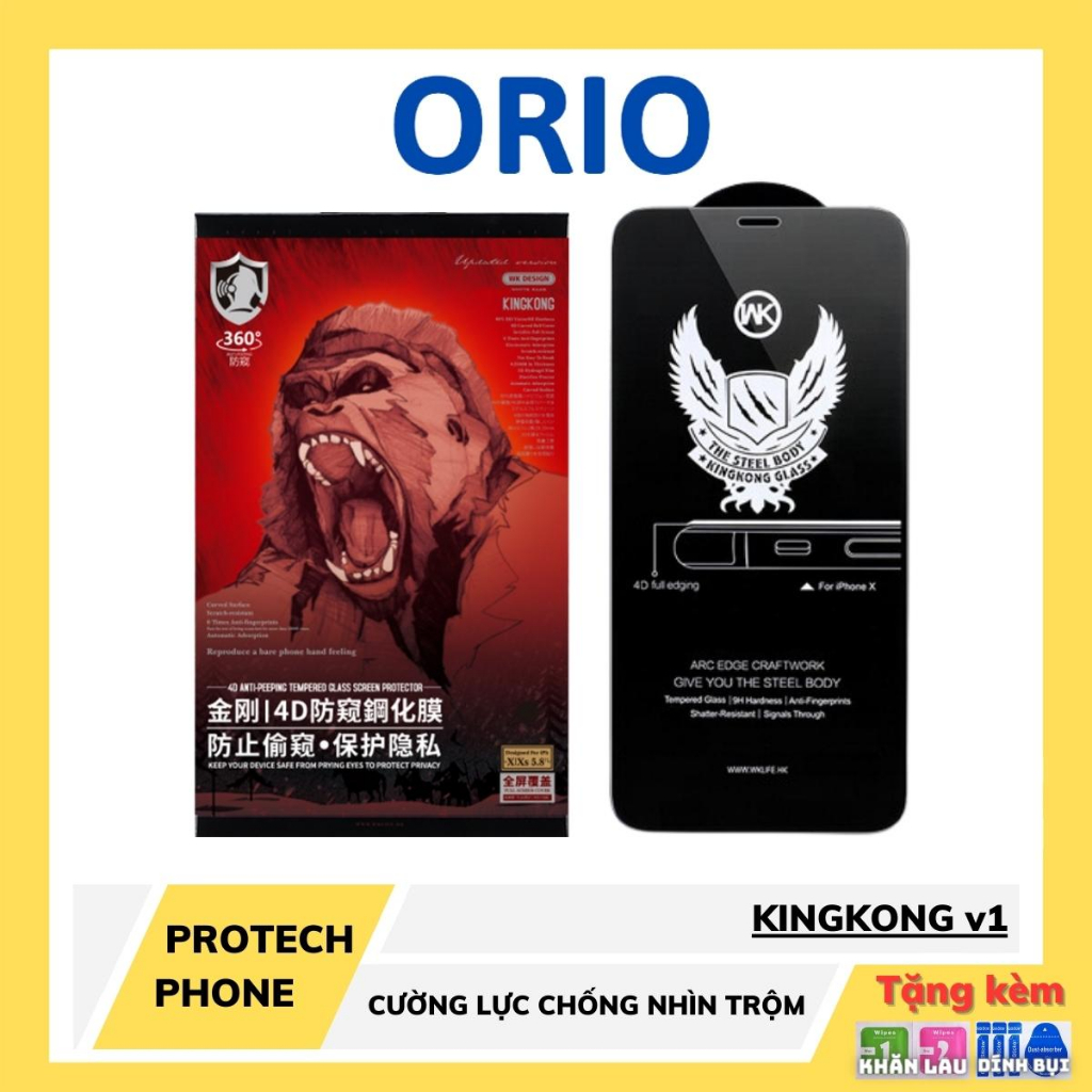 Kính cường lực iphone chống nhìn trộm KingKong 6/6s/6plus/6splus/7/8/7plus/8plus/x/xs/xsmax/11/12/13/14/pro/promax ORIO