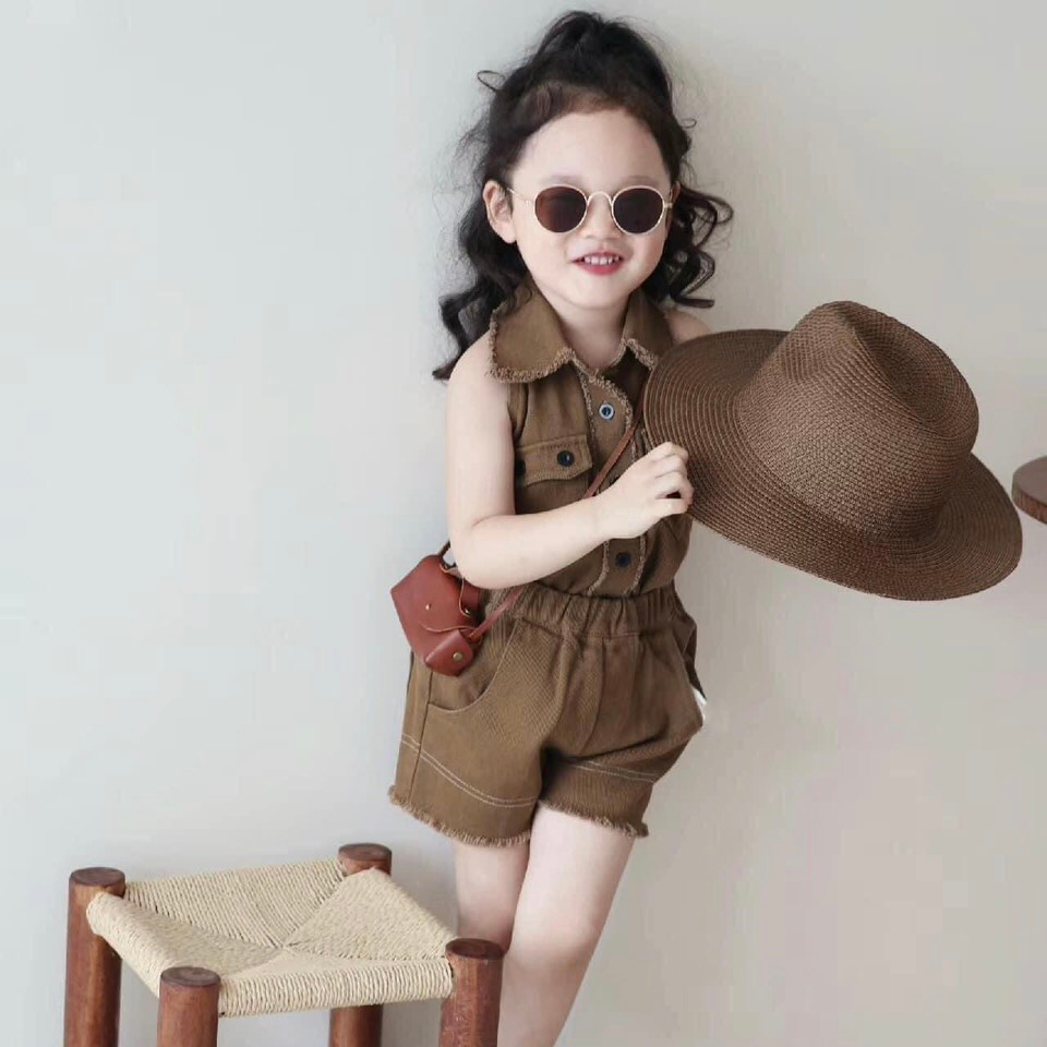 ( 8-28kg )Bộ áo + quần cho bé gái chất vải bò mềm quần chun nâu cá tính phong cách size 8-28kg TE358