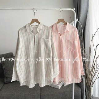 Áo sơ mi kẻ sọc oversize túi ngực hàn quốc
