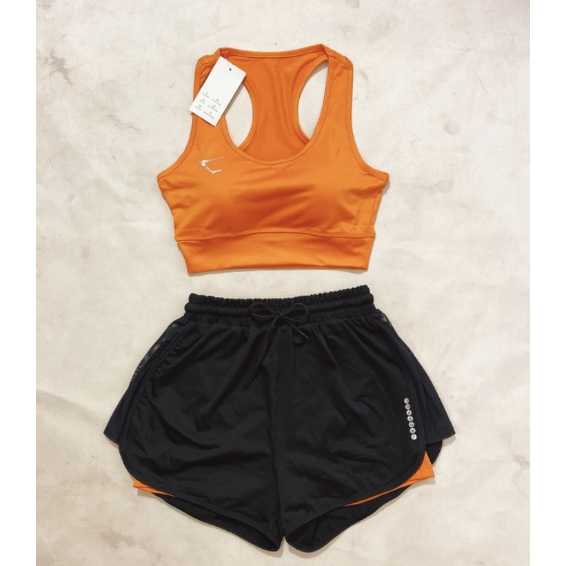 Bộ bra tập gym yoga earobic kết hợp quần đùi 2 lớp cho nữ - Đồ tập gym yoga erobic nữ