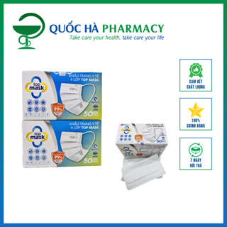 Khẩu trang y tế TOP MASK 4 lớp màu xanh, xám, trắng hộp 50 cái - Quốc Hà Pharmacy