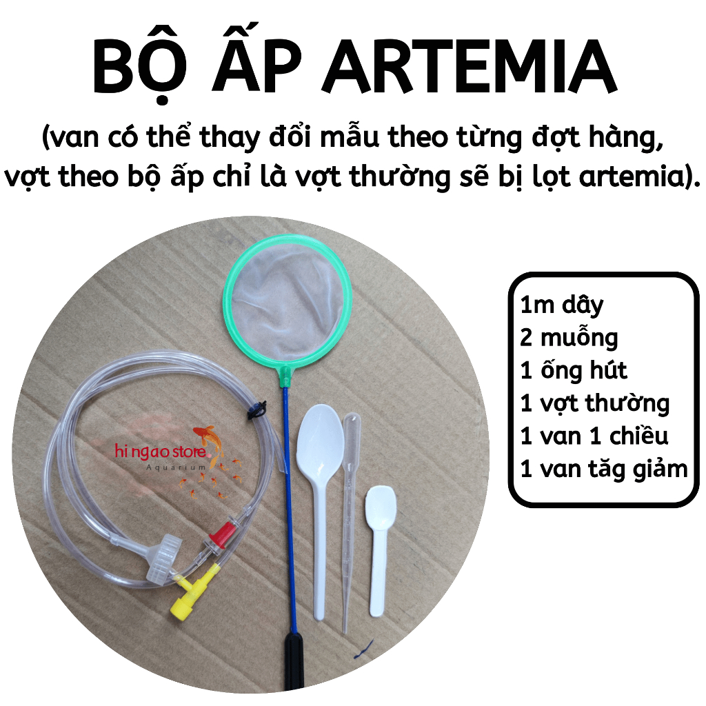 Combo 1: 10g Trứng Artemia Mỹ + Bộ Ấp - Thức ăn cá betta bột, cá bột giúp cá betta giữ bầy | Hingaostore.