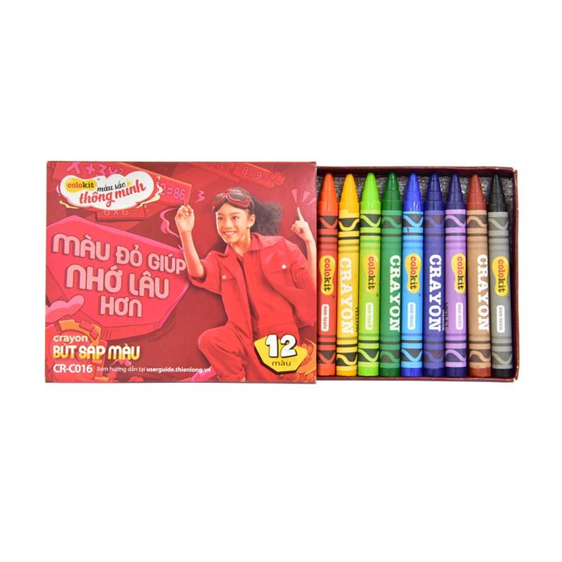 Sáp màu Thiên Long CR-C016- 12 màu, phấn màu,màu sắc tươi sáng, tô mịn, ít bụi an toàn cho bé - Lokimall official