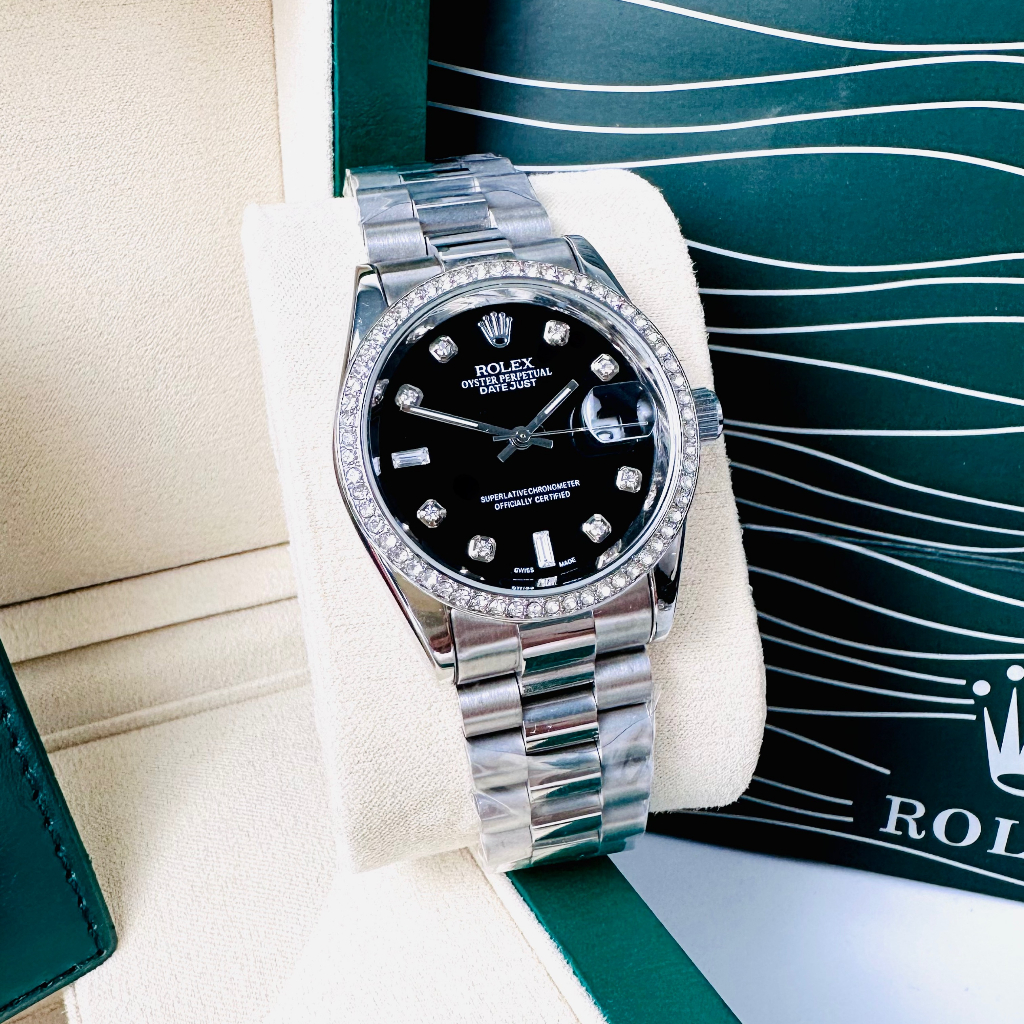 Đồng hồ Rolex nam viền đính đá siêu sáng, size mặt 38mm dây thép đúc nguyên khối chống gỉ sét, cực kì đầm chắc tay