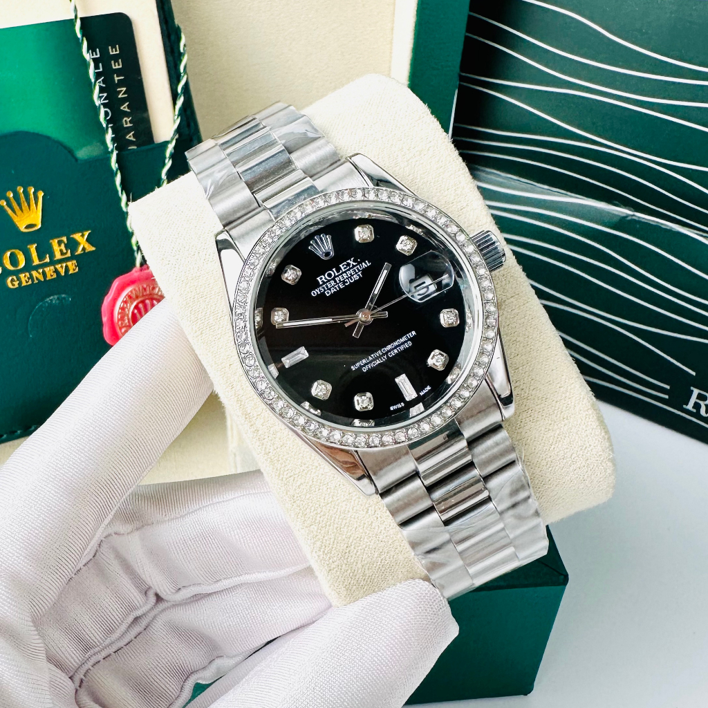 Đồng hồ Rolex nam viền đính đá siêu sáng, size mặt 38mm dây thép đúc nguyên khối chống gỉ sét, cực kì đầm chắc tay