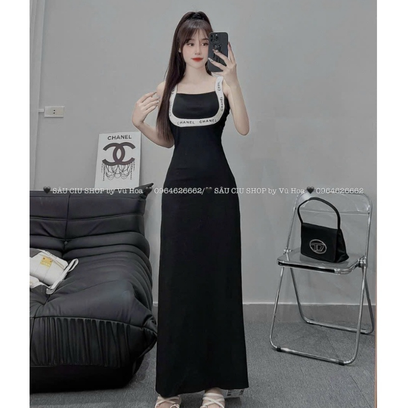 Đầm Hai Dây Ôm Body Viền Trắng Phối Chữ Chất Thun Cotton Siêu Hot CC125 HỎA TỐC GAR